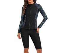 Generisch Traje de baño tankini con cremallera de manga larga Rashguard con parte inferior de bikini, Negro , M
