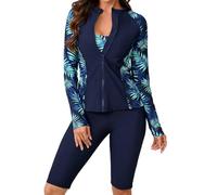 Generisch Traje de baño tankini con cremallera de manga larga Rashguard con parte inferior de bikini, marine, L