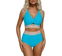 Generisch Traje de baño tankini de dos piezas con cintura alta, cordón lateral, acolchado push-up integrado para mujer, ideal para vacaciones en la playa junto al mar, realza la figura y cómodo, Bu2