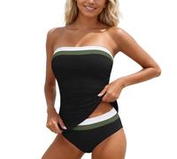 Generisch Traje de baño tankini sin tirantes con parte superior fruncida bandeau, traje de baño de dos piezas, negro1, XXL