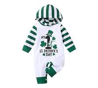 Generisch Traje de bebé niño bautizo niña My First St Patricks Day trajes recién nacidos ropa con capucha estampado de letras a rayas de manga larga mono de invierno pelele niño, Blanco, 9-12 meses