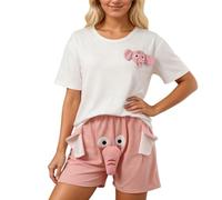 Generisch Traje de casa para mujer y hombre, juego de pijama corto divertido con trompa de elefante, unisex, 2 piezas, pijama de manga corta, camiseta y pantalones cortos, juego ligero y holgado