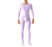 Generisch Traje de elefante brillante para hombre, pantalones y chalecos transparentes de seda, traje de culturismo, tanga de Navidad, morado, XL