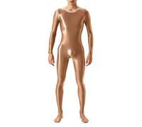 Generisch Traje de elefante brillante para hombre, pantalones y chalecos transparentes de seda, traje de culturismo, tanga de Navidad, café, M