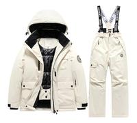 Generisch Traje de esquí de invierno para niños y niñas, cálido, traje térmico de nieve, conjunto para actividades al aire libre en tiempo frío, beige, 14-15 años