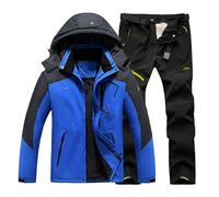 Generisch Traje de esquí para hombre, 2 piezas, cálido traje de nieve, chaqueta de esquí, chaqueta y pantalones, ropa de esquí con capucha, impermeable, abrigo de nieve, A14-azul claro, L