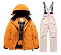 Generisch Traje de esquí para niños y niñas, juego de 2 piezas, resistente al agua, traje de nieve con chaqueta de esquí y pantalones de esquí, monocolor, resistente al viento, buen ajuste, Rosa., 5-6