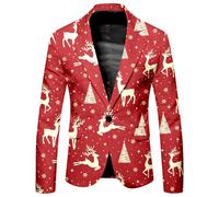 Generisch Traje de estampado navideño para hombre para negocios y comercio exterior Chaqueta de moda suelta y cómoda, dorado, 3XL