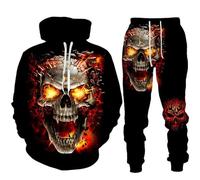 Generisch Traje de fútbol para hombre con capucha punk, pantalones de chándal estampados, ropa de calle a la moda, ropa informal para el día a día en el gimnasio, Other, 3XL
