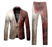 Generisch Traje de Halloween para hombre, 2 piezas, 1 botón, con bolsillos, chaqueta de terror, estampado de sangre, esmoquin, corte normal, traje de festival, traje de fiesta de manga larga, traje