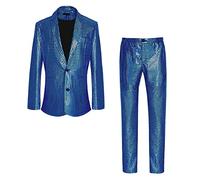 Generisch Traje de hombre a cuadros con lentejuelas para actuaciones festivas, glamuroso, noche de club, juego de rendimiento deslumbrante, azul, 3XL