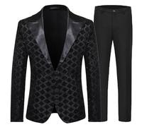 Generisch Traje de hombre de 2 piezas, traje de esmoquin, para bodas, fiestas, lentejuelas, chaqueta y pantalones de traje, conjunto de blazer de un botón + pantalones chinos para escenarios