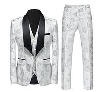 Generisch Traje de hombre de 3 piezas, clásico, corte ajustado, con un botón, blazer con chaleco, juego moderno, formal, pantalones para bodas, escenarios, moderador, traje de pantalón moderno, Blanco
