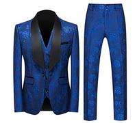 Generisch Traje de hombre de 3 piezas, clásico, corte ajustado, con un botón, blazer con chaleco, juego moderno, formal, pantalones para bodas, escenarios, moderador, traje de pantalón moderno, azul
