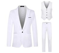 Generisch Traje de hombre de 3 piezas Sakko Hose Set Herrenanzug Slim Fit Herren Stretch Trazüge Hochzeit Regular Modern Jacket für Business Sportliche Suits Outfit komplett Männer Anzug Set, Blanco