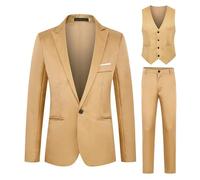 Generisch Traje de hombre de 3 piezas Sakko Hose Set Herrenanzug Slim Fit Herren Stretch Trazüge Hochzeit Regular Modern Jacket für Business Sportliche Suits Outfit komplett Männer Anzug Set, caqui