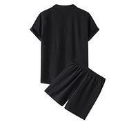 Generisch Traje de hombre de dos piezas colección primavera manga corta cuello vuelto algodón lino para elegancia elegante comodidad, Negro , S