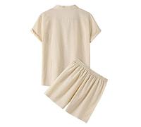 Generisch Traje de hombre de dos piezas colección primavera manga corta cuello vuelto algodón lino para elegancia elegante comodidad, caqui, S