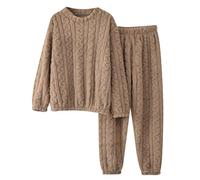 Generisch Traje de hombre y mujer, conjunto de pijama cálido, mullido, cómodo, forro polar, suéter de gran tamaño, pantalones largos, ropa de ocio, juego de 2 piezas para hombre y mujer, caqui, Talla
