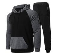 Generisch Traje de luto para hombre fijo de dos piezas con cremallera manga raglán sudaderas con capucha cordón bolsillo bolsillo pantalones conjunto de medias hombre, gris, L