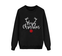 Generisch Traje de Navidad con estampado de letras de manga larga, informal, sin capucha, Negro , 6-7 Jahre