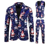 Generisch Traje de Navidad para hombre, divertido, de manga larga, chaqueta con chaleco, pantalones de muñeco de nieve, juego de 3 piezas, chaqueta de traje, pantalones y chaleco de traje, traje de