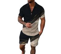 Generisch Traje de Navidad para hombre gradiente rampa impresión de dos piezas cremallera manga corta blusa con cordón bolsa corto conjunto chaleco niños, gris, L