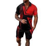 Generisch Traje de Navidad para hombre gradiente rampa impresión de dos piezas cremallera manga corta blusa con cordón bolsa corto conjunto chaleco niños, rojo, L