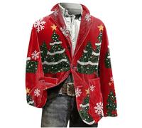 Generisch Traje de Navidad para hombre, ligero, estampado navideño, chaqueta informal con una chaqueta funcional para hombre, rojo, S