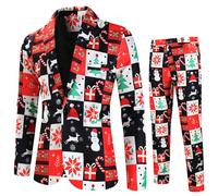 Generisch Traje de Navidad para hombre, Papá Noel, reno, traje de Navidad, blazer de Navidad, traje de pantalón estrecho, traje casual, traje de negocios, temperamento elegante, 03Sandía Red, L
