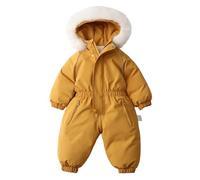 Generisch Traje de nieve para niños de 2 piezas, traje de esquí de invierno, impermeable, resistente al viento, con chaqueta de esquí y pantalones de esquí, monocolor, buen ajuste, amarillo, 12-18