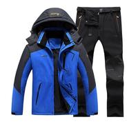 Generisch Traje de nieve unisex engrosamiento chaqueta de forro polar y pantalones de 2 piezas de dos piezas transpirable chándal ligero traje de ocio moderno cómodo, azul, L