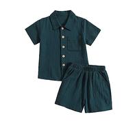 Generisch Traje de niño 98 Festivo y conjunto Color sólido Algodón Lino Cuello Alto Top Y Pantalones Cortos Traje Casual al aire libre Orejeras Niño, b, 6-12 meses