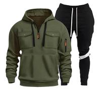 Generisch Traje de ocio para hombre con capucha y bolsillos y pantalones cálido Y2K de algodón Y2K traje deportivo con cordón y cremallera Cómodo para un ajuste transpirable Chándal, Verde militar