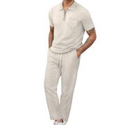Generisch Traje de ocio para hombre jacquard traje deportivo de 2 piezas traje de hombre traje de entrenamiento de dos piezas manga corta cremallera polo y pantalones de chándal conjunto ropa casual