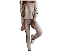 Generisch Traje de ocio para mujer, monocolor, ropa deportiva, informal, juego de 2 unidades, sudadera con pantalones de chándal, cómodo y ajustado, para el tiempo libre, caqui, XL