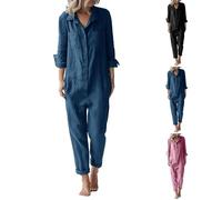 Generisch Traje de pantalón de lino para mujer, de pierna ancha, elegante de manga larga, de una pieza, de verano, deportivo, de muselina, traje de lino, ligero, para el tiempo libre, de algodón