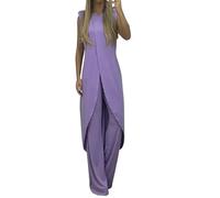 Generisch Traje de pantalón para mujer, festivo, boda, dos piezas, informal, sin mangas, camiseta sin mangas, pantalones largos, chándal informal, traje deportivo, monocolor, ropa de salón ligera para