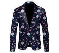 Generisch Traje de Papá Noel para hombre, diseño de copo de nieve navideño, con bolsillos, azul oscuro, L