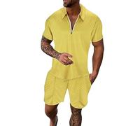 Generisch Traje de tenis para hombre 3D de manga corta para hombre, traje de playa tropical, pantalones cortos deportivos, pelele 62, amarillo, L