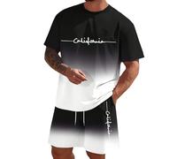 Generisch Traje de verano para hombre, 2 piezas, chándal con letras, ropa hawaiana divertida, ropa urbana, ropa urbana, comodidad, informal, pantalones cortos + camiseta, traje de verano para el
