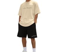 Generisch Traje de verano para hombre, camiseta y pantalones cortos, juego de dos piezas para hombre, traje de chándal de verano de manga corta, traje de ocio, ropa de calle, traje deportivo de 2