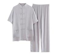 Generisch Traje de verano para hombre de estilo chino tradicional traje de lino de color sólido artes marciales Kung Fu y Tai Chi Uniforme Wushu Clásico Tangzhuang Manga Corta Camisa Pantalones Casual