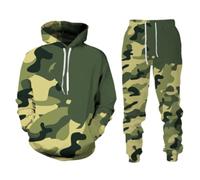 Generisch Traje deportivo de camuflaje para hombre, 2 piezas, sudadera con capucha y pantalones de jogging, traje deportivo de camuflaje, estilo cargo, chándal para correr, gimnasio, cálido, trayecto