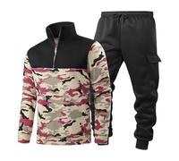 Generisch Traje deportivo para hombre de 2 piezas, juego de chándal de forro polar de invierno, suéter de invierno y pantalones de senderismo, patchwork, traje de correr grueso, cómodo térmico, traje