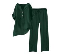 Generisch Traje deportivo para mujer, 2 piezas, traje de pantalón de lino, traje de ocio, traje de lino monocolor, blusa de dos piezas, pantalones largos, elegante, holgado, traje deportivo, traje