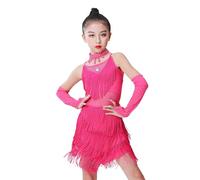 Generisch Traje infantil Drillich Borla Falda Lentejuelas Borla Falda de Baile Latina Falda de Baile Festival Vestido de Competición Vestido de Borla Conjuntos, Rosa intenso., 7-8 años