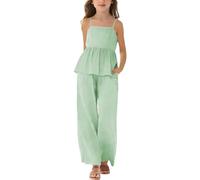Generisch Traje informal de niña suave y cómodo, de un solo color, dos piezas, ideal para el día a día como traje de ocio de verano con pantalones, verde, 4-5 años