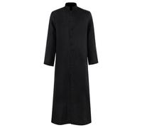 Generisch Traje medieval para hombre, cuello alto, con botones, disfraz de sacerdote, vintage, renacentista, estilo victoriano, vestido largo para Halloween, cosplay, Negro , S