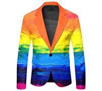 Generisch Traje para hombre, chaqueta multicolor, disfraz de los años 80, disfraz hippie, chaqueta de discoteca, disfraz de carnaval, chaqueta con estampado colorido y un botón, retro divertido, O